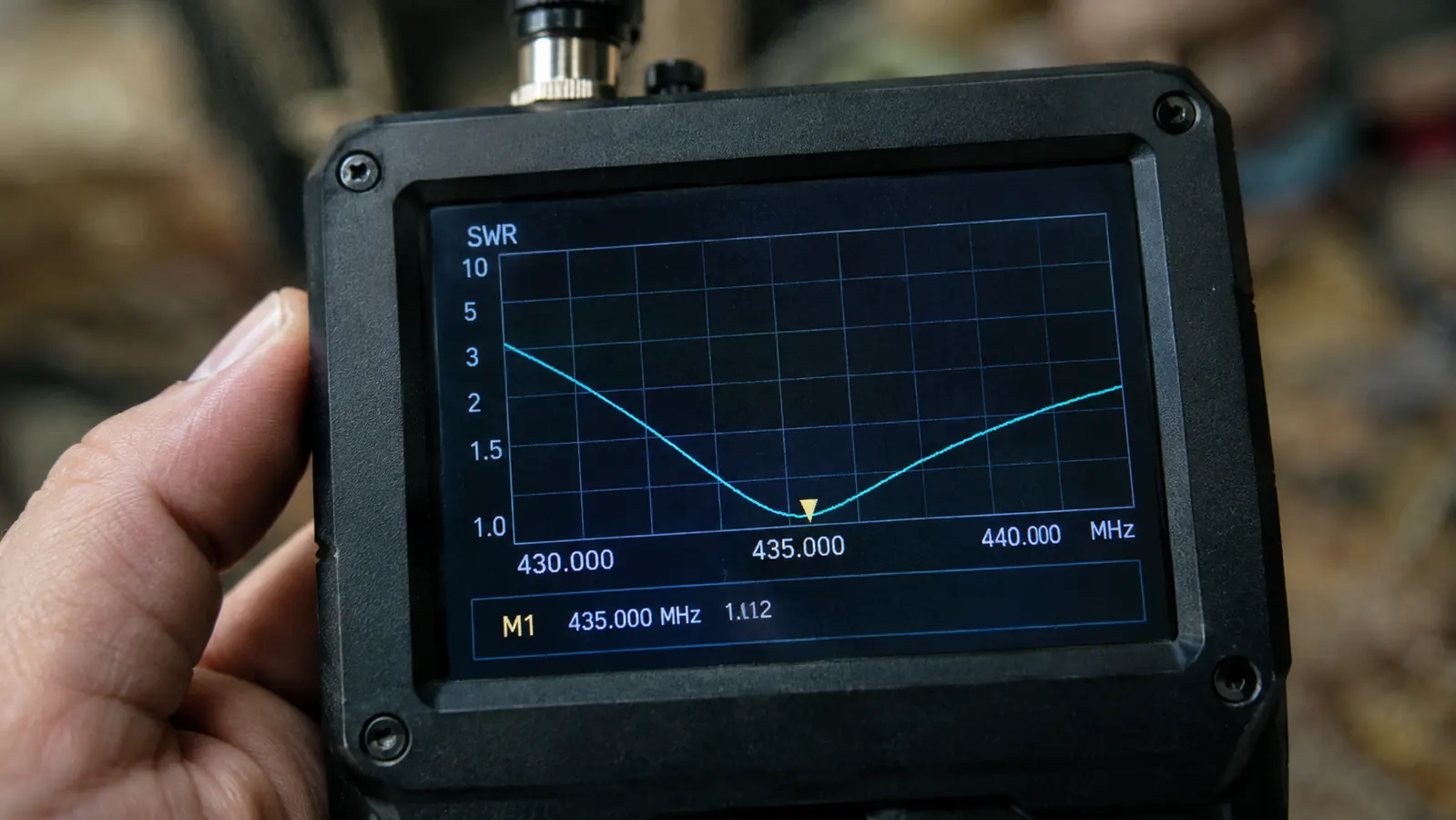A simple chart showing SWR readings on a handheld analyzer screen