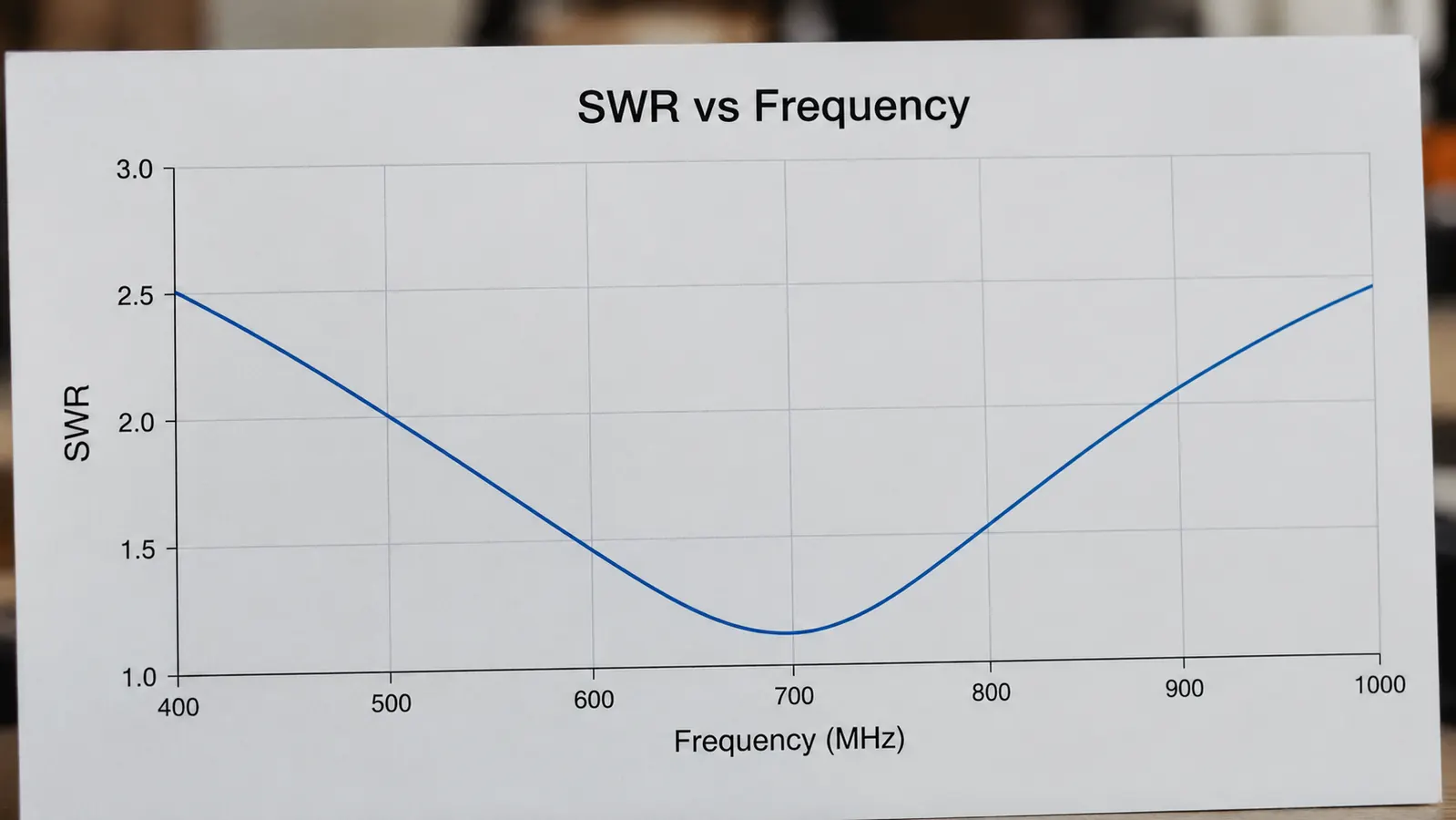 A simple line chart comparing SWR readings across several frequencies on the 2-meter band